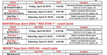 Red Star Basketball Bantam & Midget boys * 2018 SPRING League Schedule * Red Star Basketball Bantam & Midget boys * 2018 SPRING League Schedule *