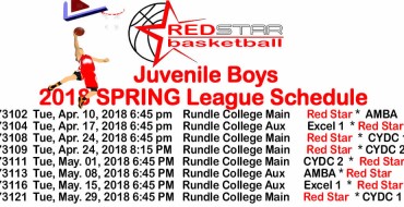 Red Star Basketball JUVENILE boys * 2018 SPRING League Schedule * Red Star Basketball JUVENILE boys * 2018 SPRING League Schedule *
