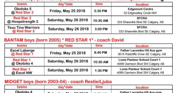 Red Star Basketball Bantam & Midget  * 2018 SPRING League Schedule * May 25-26