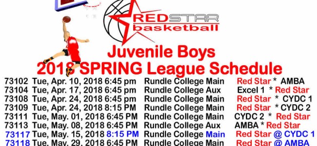 Red Star Juvenile Boys: LEAGUE Game MAY 15  + GENESIS CLASSIC TOURNAMENT (May 18-20)