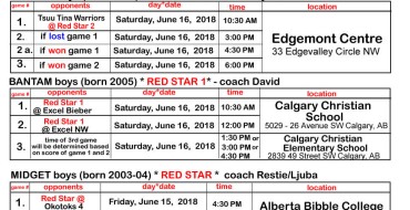 RED STAR basketball Playoff games – JUNE 15-16 BANTAM & MIDGET boys RED STAR basketball Playoff games – JUNE 15-16 BANTAM & MIDGET boys