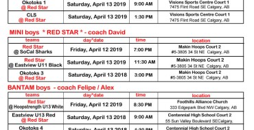 Red Star Basketball  * 2019 SPRING League Schedule of games * ELITE boys & girls