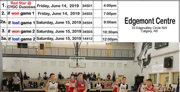 Red Star basketball – BANTAM boys- playoff schedule – June 14-15