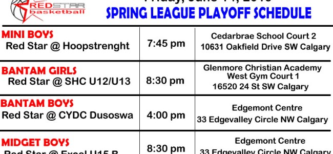 Red Star Basketball * ELITE teams * FRIDAY JUNE 14 – PLAYOFF GAMES