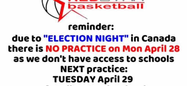There is NO practice on Monday April 28 – next practice TUESDAY April 29 There is NO practice on Monday April 28 – next practice TUESDAY April 29